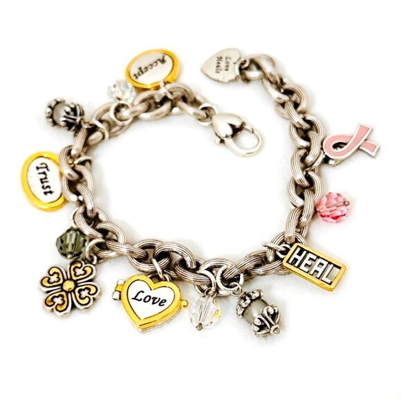 Brighton Breast Cancer Power of Pink Charm Bracelet/Locket - Retired - Picture 1 of 8